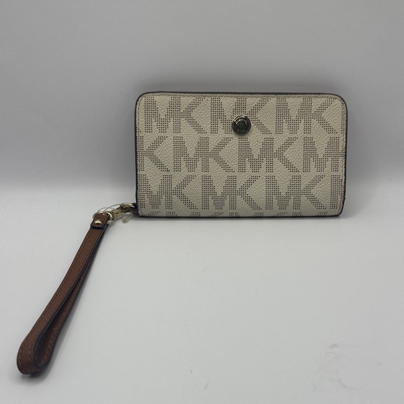 🤍 Michael Kors Cream & Brown Logo Wristlet – Classic & Chic 🤎 - Picture 1 of 4